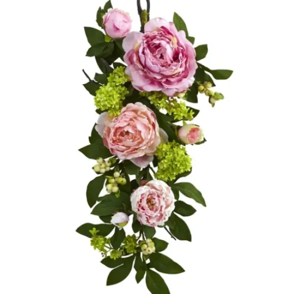 Arrangements & Greenery-Kirkland's Home Mixed Peony And Hydrangea Swag Teardrop Pink/Green
