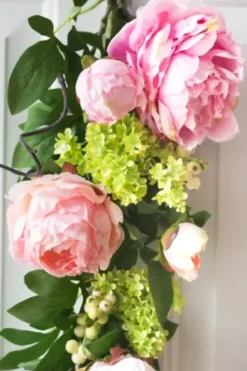 Arrangements & Greenery-Kirkland's Home Mixed Peony And Hydrangea Swag Teardrop Pink/Green