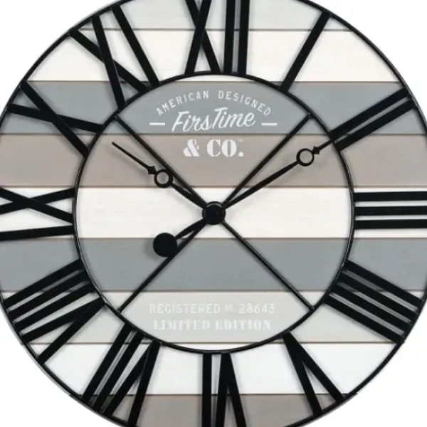 Clocks-Kirkland's Home Mixed Plank And Black Metal Wall Clock