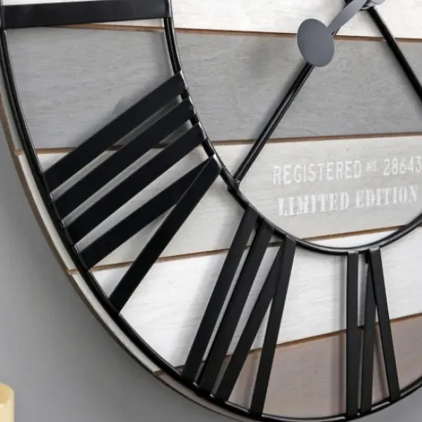 Clocks-Kirkland's Home Mixed Plank And Black Metal Wall Clock