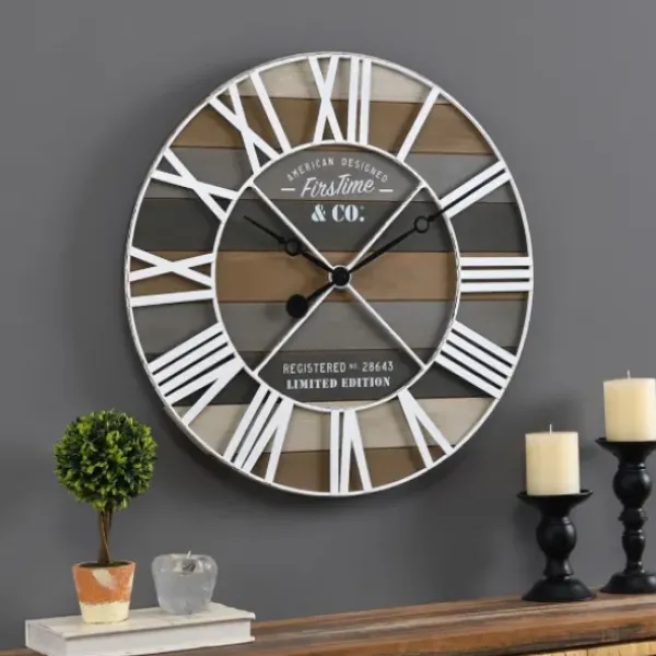 Clocks-Kirkland's Home Mixed Planks And White Wooden Wall Clock