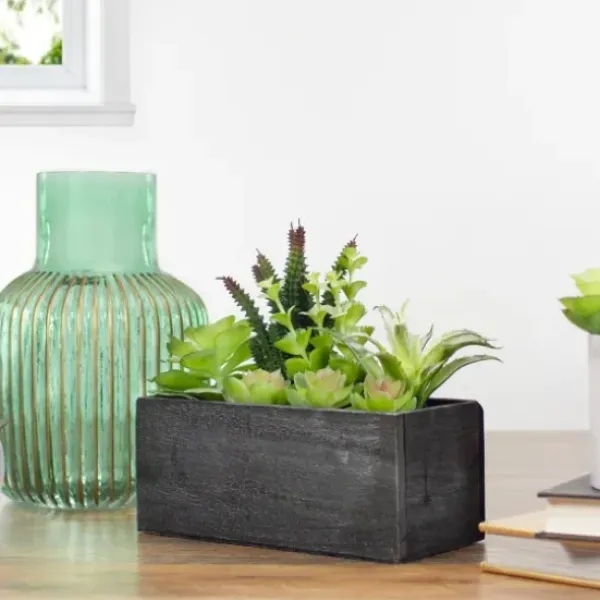 Arrangements & Greenery-Kirkland's Home Mixed Succulents In Black Wood Planter Box Green/Black