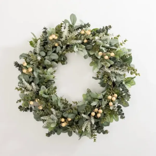 Wreaths-Kirkland's Home Mixed White Berry Eucalyptus Wreath Green