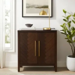 Cabinets & Sideboards-Kirkland's Home Mocha Mod Herringbone Cabinet Brown