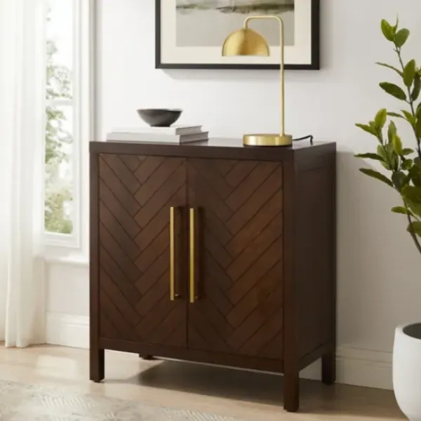 Cabinets & Sideboards-Kirkland's Home Mocha Mod Herringbone Cabinet Brown