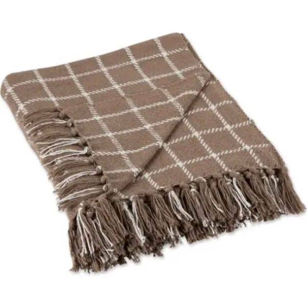 Blankets & Throws-Kirkland's Home Mocha Plaid Fringed Throw Brown