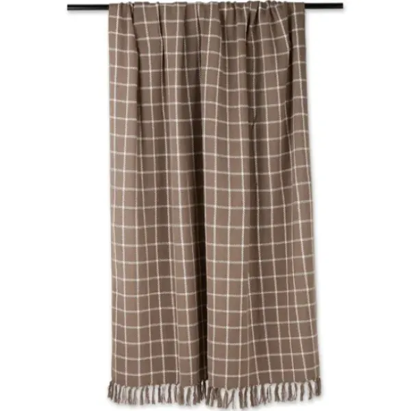 Blankets & Throws-Kirkland's Home Mocha Plaid Fringed Throw Brown