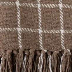 Blankets & Throws-Kirkland's Home Mocha Plaid Fringed Throw Brown