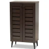 Entryway Furniture-Kirkland's Home Mocha Tall Slatted Shoe Storage Cabinet Brown
