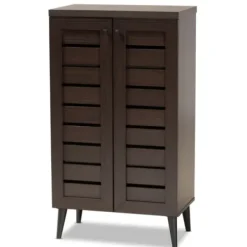 Entryway Furniture-Kirkland's Home Mocha Tall Slatted Shoe Storage Cabinet Brown