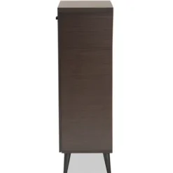 Entryway Furniture-Kirkland's Home Mocha Tall Slatted Shoe Storage Cabinet Brown