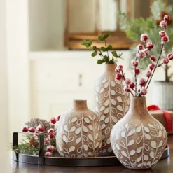 Vases-Kirkland's Home Modern Amber Ribbed Glass Vase Brown