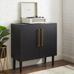 Cabinets & Sideboards-Kirkland's Home Modern Black And Gold Cabinet