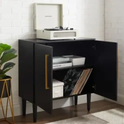 Cabinets & Sideboards-Kirkland's Home Modern Black And Gold Cabinet