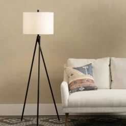 Floor Lamps-Kirkland's Home Modern Black Tripod Floor Lamp White