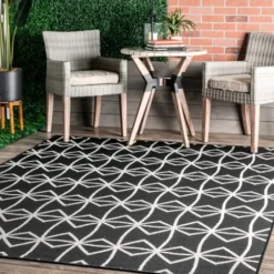 Outdoor Rugs-Kirkland's Home Modern Blue Floral Vines Outdoor Area Rug, 5X7 Blue/Ivory