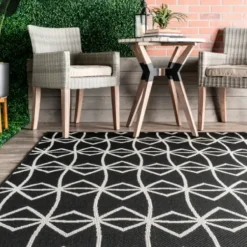 Outdoor Rugs-Kirkland's Home Modern Blue Floral Vines Outdoor Area Rug, 5X7 Blue/Ivory