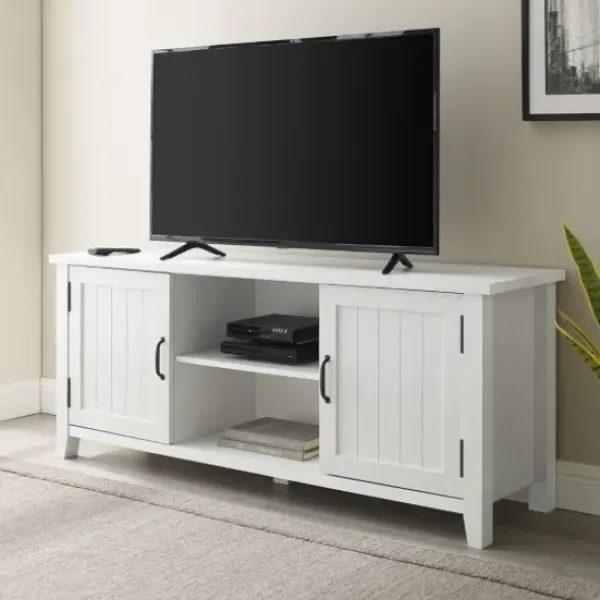 Tv Stands & Media Consoles-Kirkland's Home Modern Farmhouse 2-Door Tv Stand White