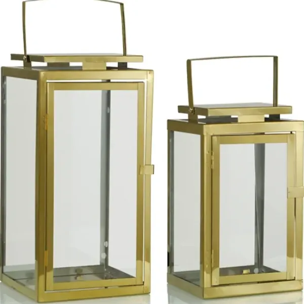 Lanterns-Kirkland's Home Modern Polished Lanterns, Set Of 2 Gold