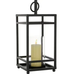 Lanterns-Kirkland's Home Modern Vintage Iron Framed Lantern, 18 In. Black