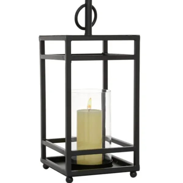 Lanterns-Kirkland's Home Modern Vintage Iron Framed Lantern, 18 In. Black