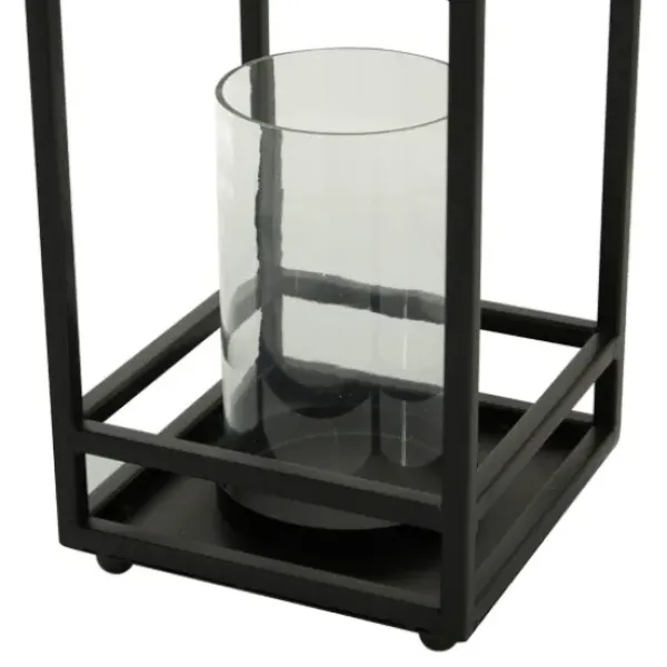 Lanterns-Kirkland's Home Modern Vintage Iron Framed Lantern, 18 In. Black