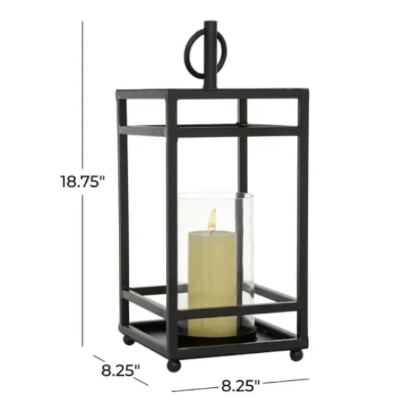 Lanterns-Kirkland's Home Modern Vintage Iron Framed Lantern, 18 In. Black