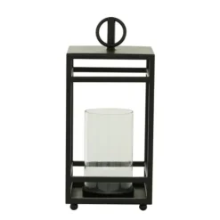 Lanterns-Kirkland's Home Modern Vintage Iron Framed Lantern, 18 In. Black