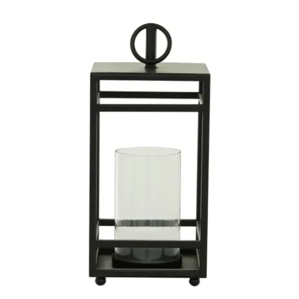 Lanterns-Kirkland's Home Modern Vintage Iron Framed Lantern, 18 In. Black