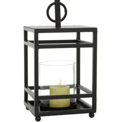 Lanterns-Kirkland's Home Modern Vintage Iron Framed Lantern, 15 In. Black