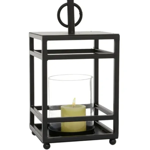 Lanterns-Kirkland's Home Modern Vintage Iron Framed Lantern, 15 In. Black