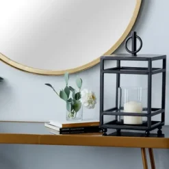Lanterns-Kirkland's Home Modern Vintage Iron Framed Lantern, 15 In. Black