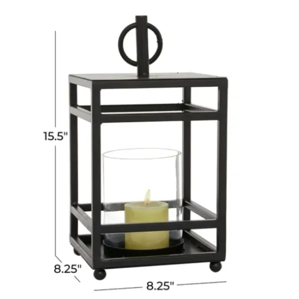 Lanterns-Kirkland's Home Modern Vintage Iron Framed Lantern, 15 In. Black