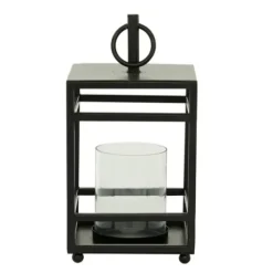 Lanterns-Kirkland's Home Modern Vintage Iron Framed Lantern, 15 In. Black