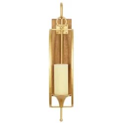 Sconces-Kirkland's Home Modern Warm Wood And Gold Sconce