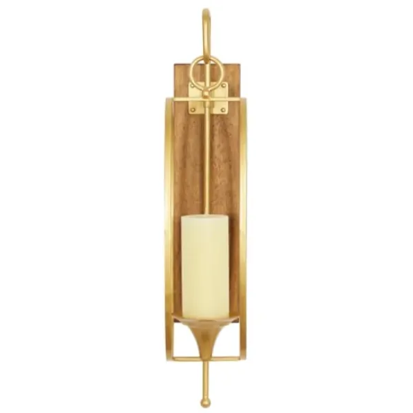 Sconces-Kirkland's Home Modern Warm Wood And Gold Sconce