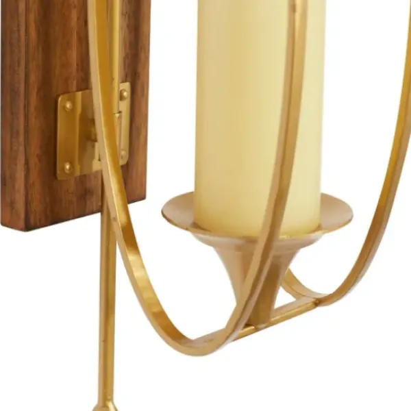 Sconces-Kirkland's Home Modern Warm Wood And Gold Sconce