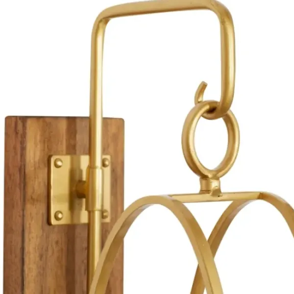 Sconces-Kirkland's Home Modern Warm Wood And Gold Sconce