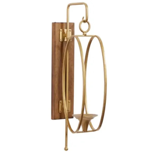 Sconces-Kirkland's Home Modern Warm Wood And Gold Sconce