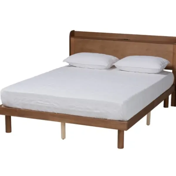 Beds & Headboards-Kirkland's Home Modern Wood Queen Platform Bed Brown