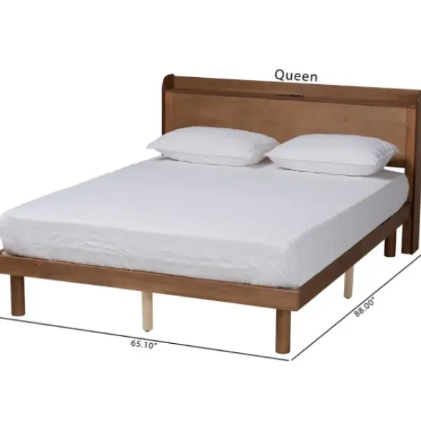 Beds & Headboards-Kirkland's Home Modern Wood Queen Platform Bed Brown
