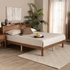 Beds & Headboards-Kirkland's Home Modern Wood Queen Platform Bed Brown