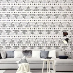 Wall Murals & Wall Decals-Kirkland's Home Monochrome Geo Peel And Stick Wall Mural Black/White