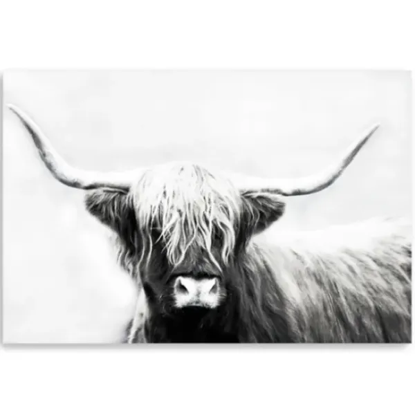 Canvas Art-Kirkland's Home Monochrome Longhorn Canvas Art Print, 60X40 In. Black/White