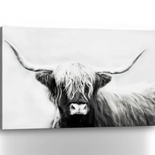 Canvas Art-Kirkland's Home Monochrome Longhorn Canvas Art Print, 60X40 In. Black/White