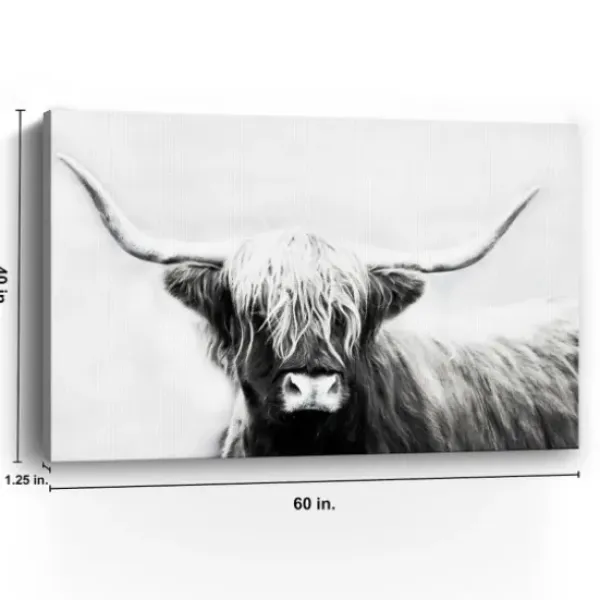 Canvas Art-Kirkland's Home Monochrome Longhorn Canvas Art Print, 60X40 In. Black/White