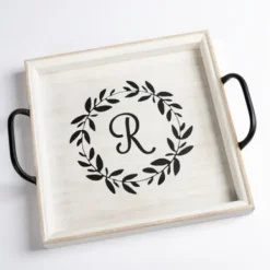 Decorative Trays-Kirkland's Home Monogram B Wood Tray With Handles White