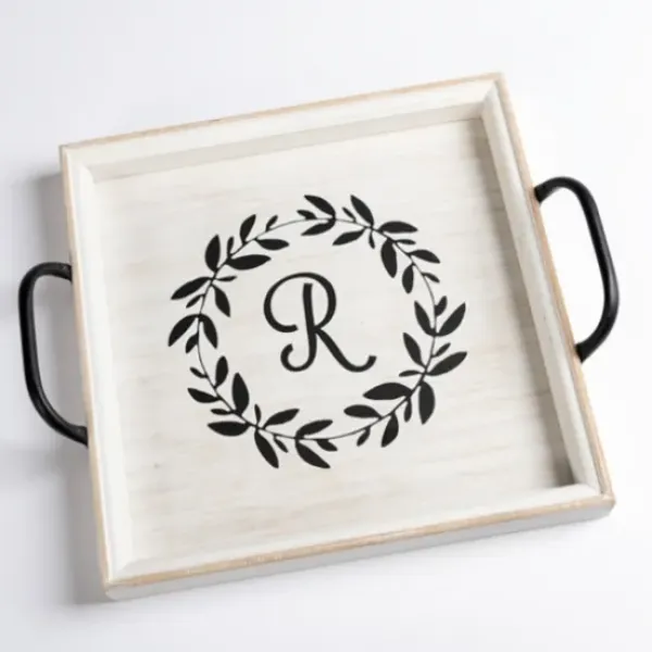Decorative Trays-Kirkland's Home Monogram B Wood Tray With Handles White