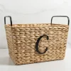Baskets & Boxes-Kirkland's Home Monogram C Woven Rat Metal Handle Basket Tan