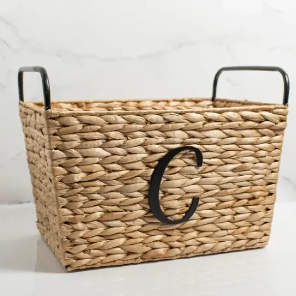Baskets & Boxes-Kirkland's Home Monogram C Woven Rat Metal Handle Basket Tan